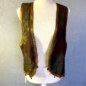 Linda Harris Vest Womens One Size Fits Most S-M Fall Leaves Brown Beeded